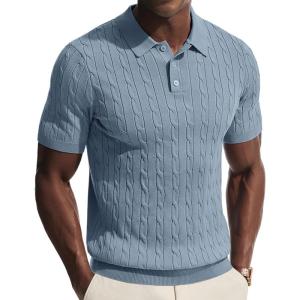 PJ PAUL JONES Men’s Polo Shirt Casual Golf Polo Shirts Knit Textured Summer Polo T Shirts(Blue Grey)