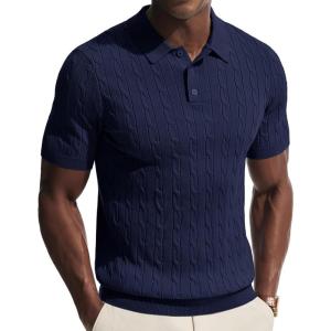 PJ PAUL JONES Men’s Polo Shirt Casual Golf Polo Shirts Knit Textured Summer Polo T Shirts(Navy Blue)