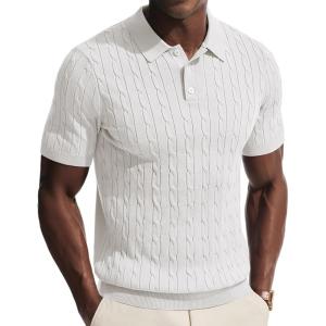 PJ PAUL JONES Men’s Polo Shirt Casual Golf Polo Shirts Knit Textured Summer Polo T Shirts(White)