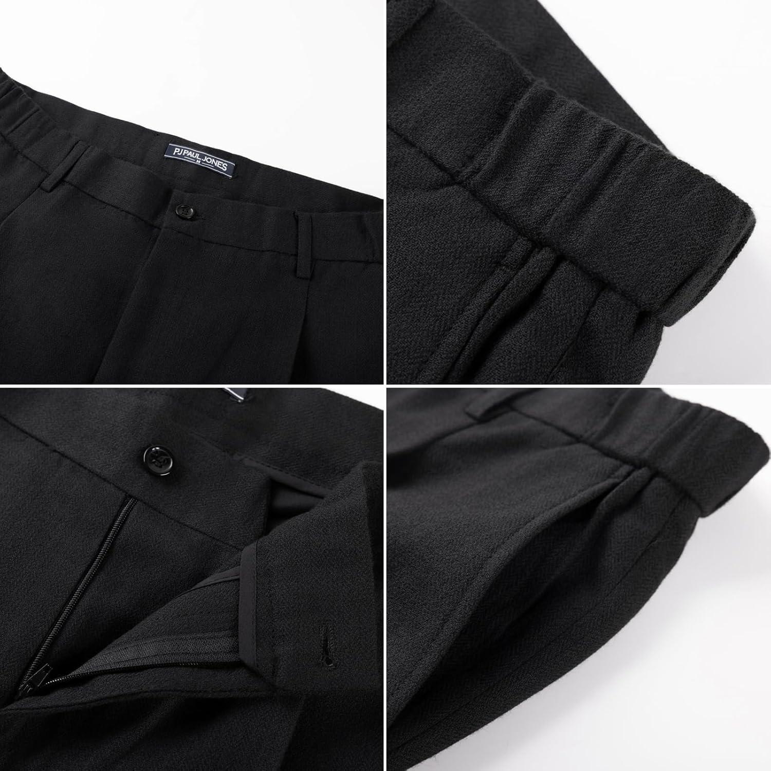 imagePJ PAUL JONES Mens 2 Piece Suit Vintage Herringbone Tweed Suits 2 Button Peak Lapel Blazer Pants SetBlack