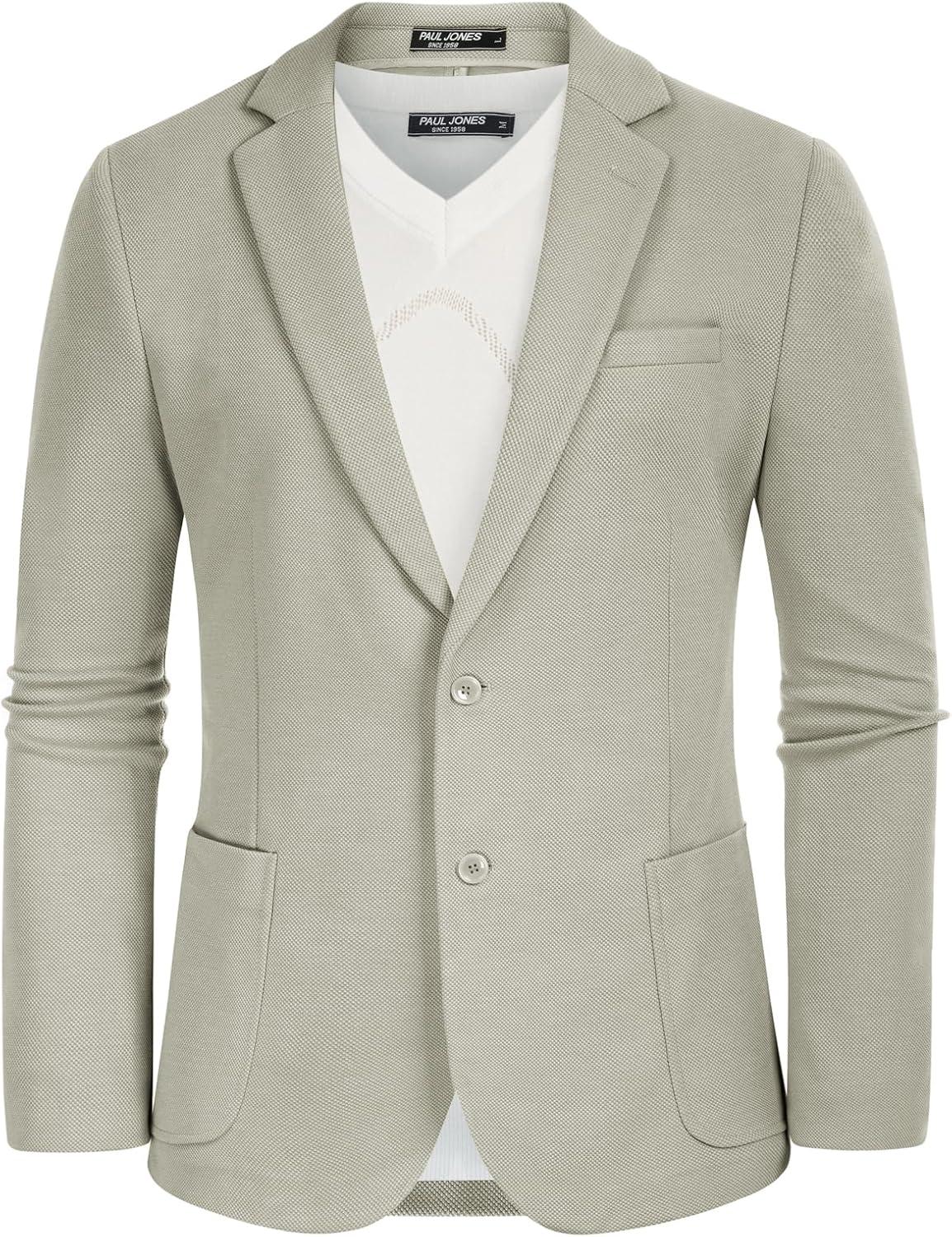imagePJ PAUL JONES Mens Casual Knit Blazer Suit Jackets Two Button Lightweight Unlined Sport CoatGrey Green