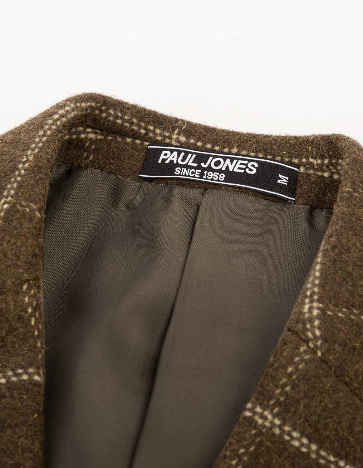 imagePJ PAUL JONES Mens Herringbone Tweed Blazer British Wool Blend Sport Coat JacketCoffeplaid