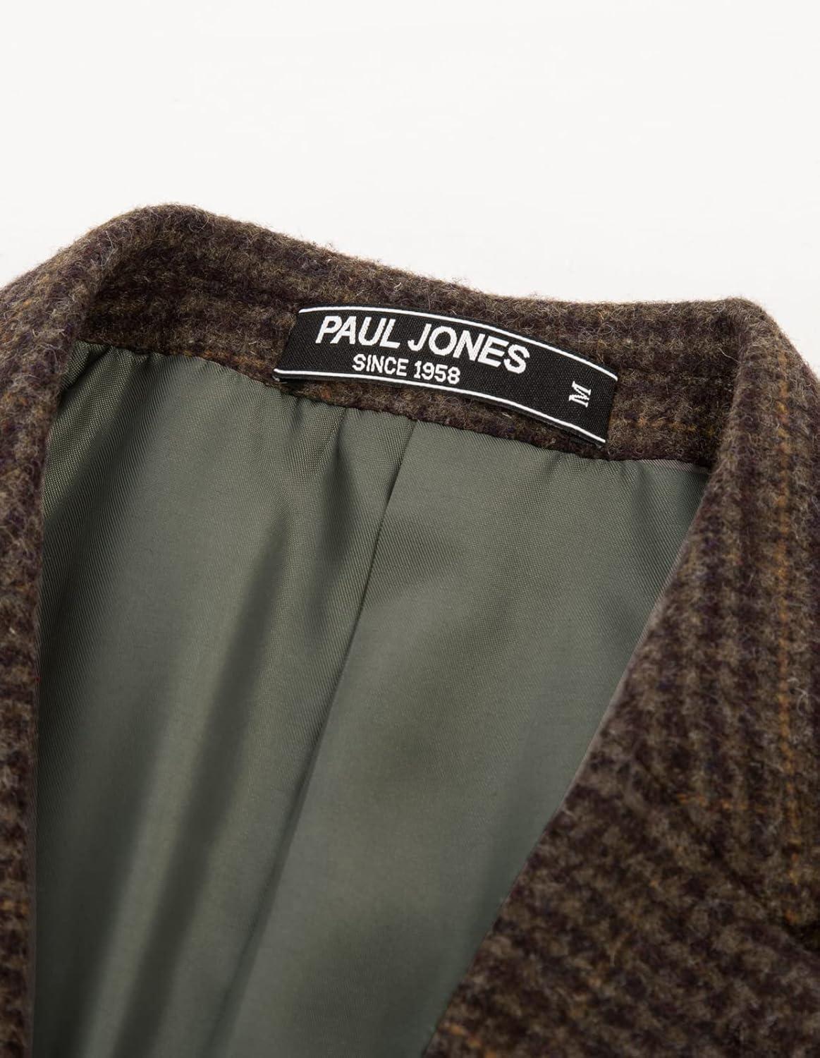 imagePJ PAUL JONES Mens Herringbone Tweed Blazer British Wool Blend Sport Coat JacketWine Red