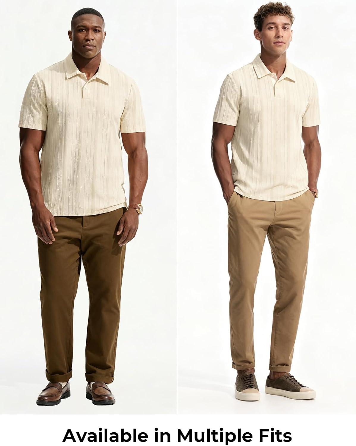 imagePJ PAUL JONES Mens Knit Polo Shirts Short Sleeve Textured Polo Shirt Casual Collared Button ShirtsWhite