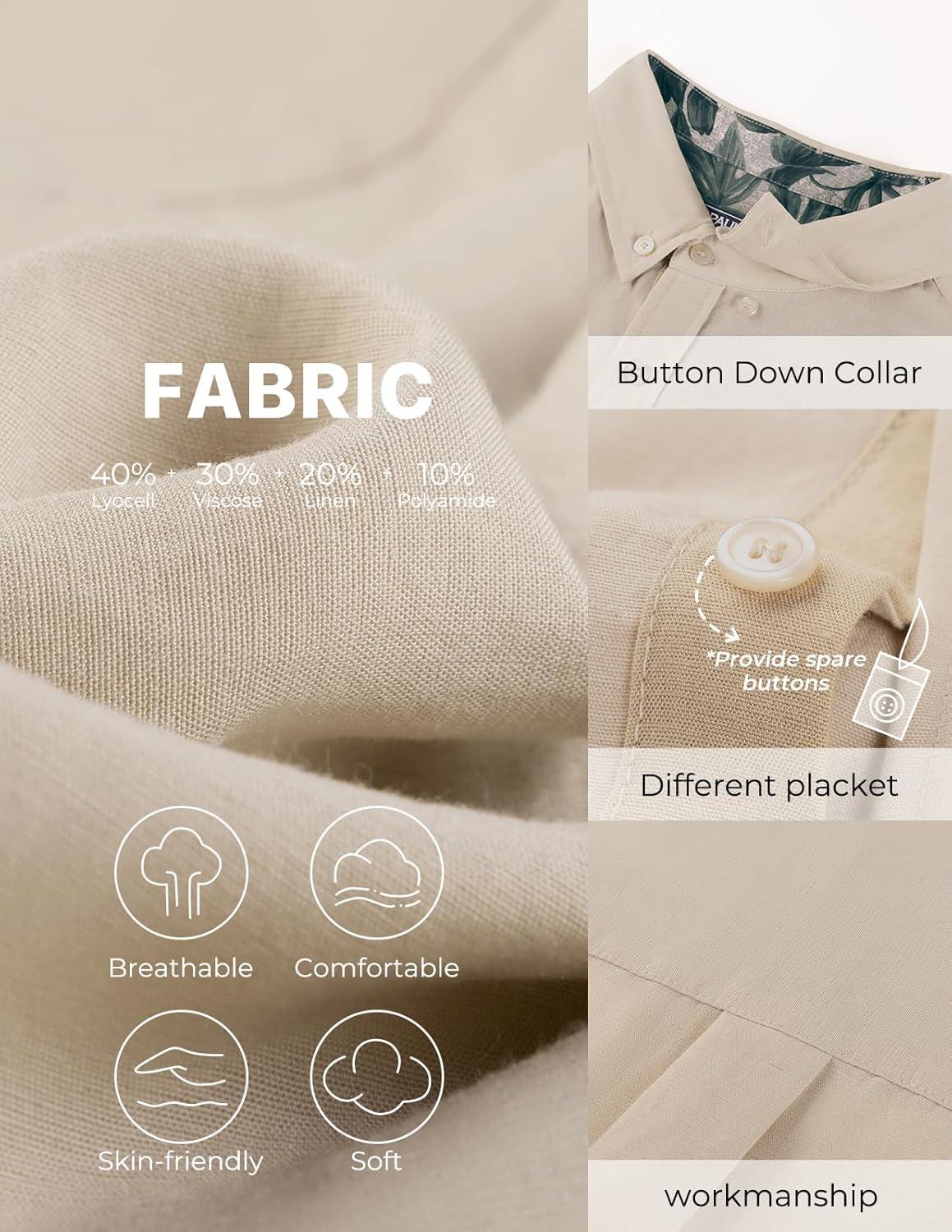 imagePJ PAUL JONES Mens Linen Shirt Button Down Short Sleeve Chambray Shirt Untucked Shirts for MenApricot