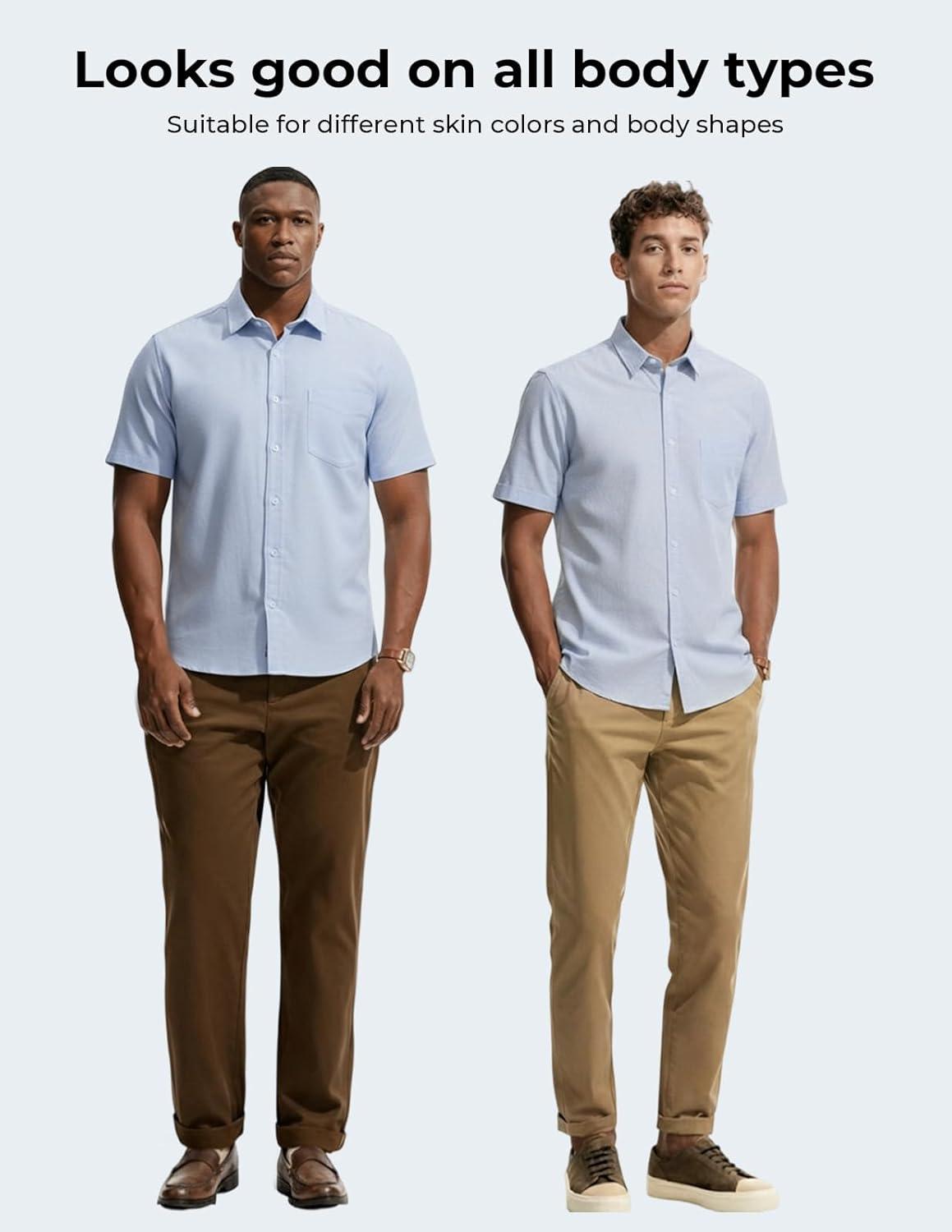 imagePJ PAUL JONES Mens Linen Shirt Button Down Short Sleeve Chambray Shirt Untucked Shirts for MenNavy