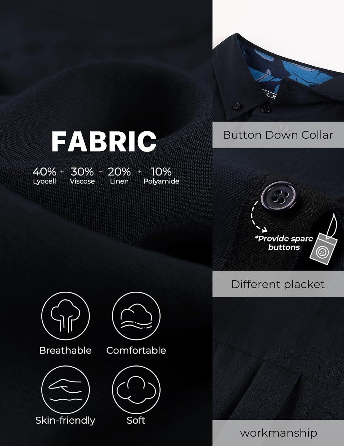 imagePJ PAUL JONES Mens Linen Shirt Button Down Short Sleeve Chambray Shirt Untucked Shirts for MenNavy