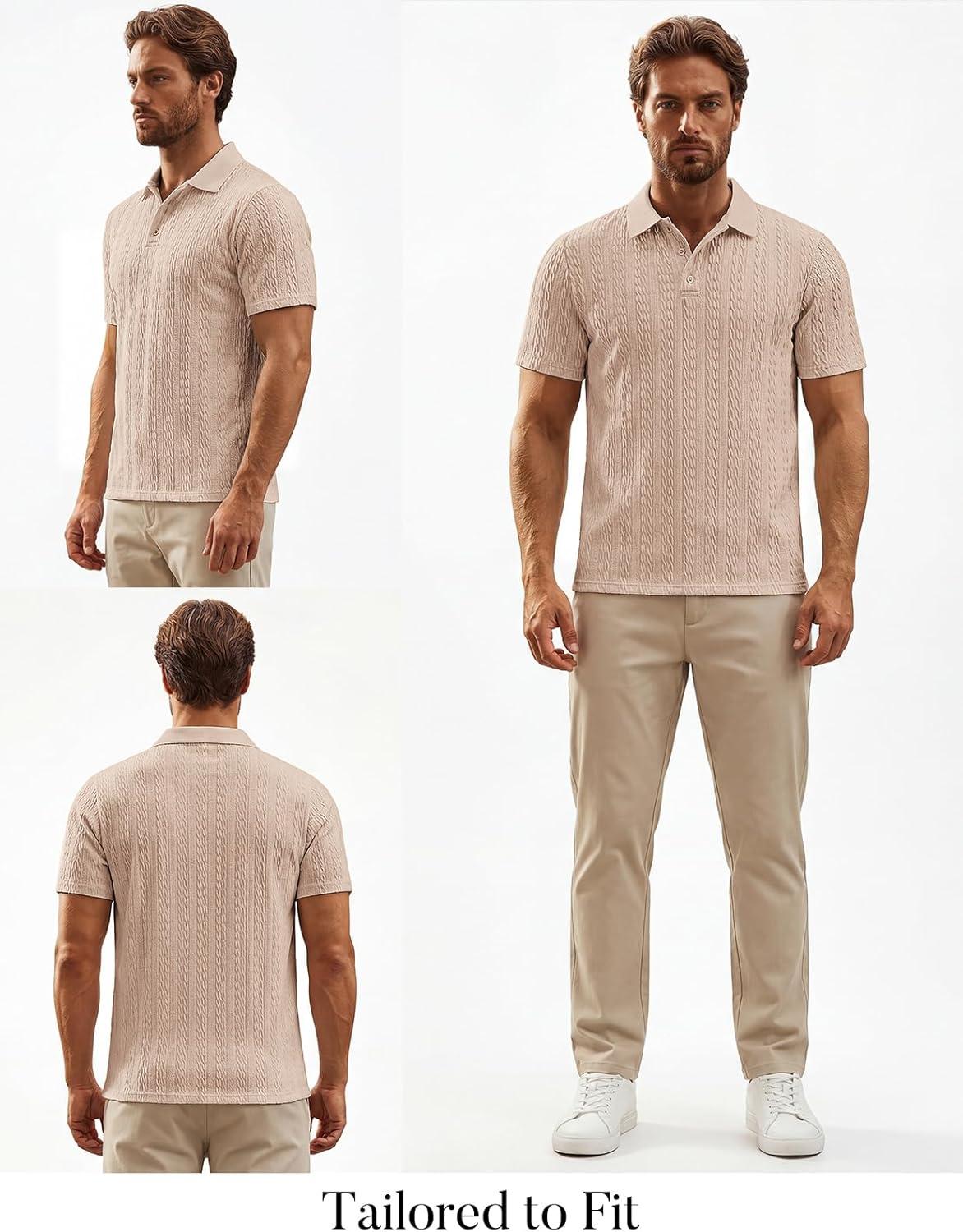 imagePJ PAUL JONES Mens Polo Shirts Short Sleeve Casual Collared Summer Vacation Shirts Golf Polo ShirtsApricot