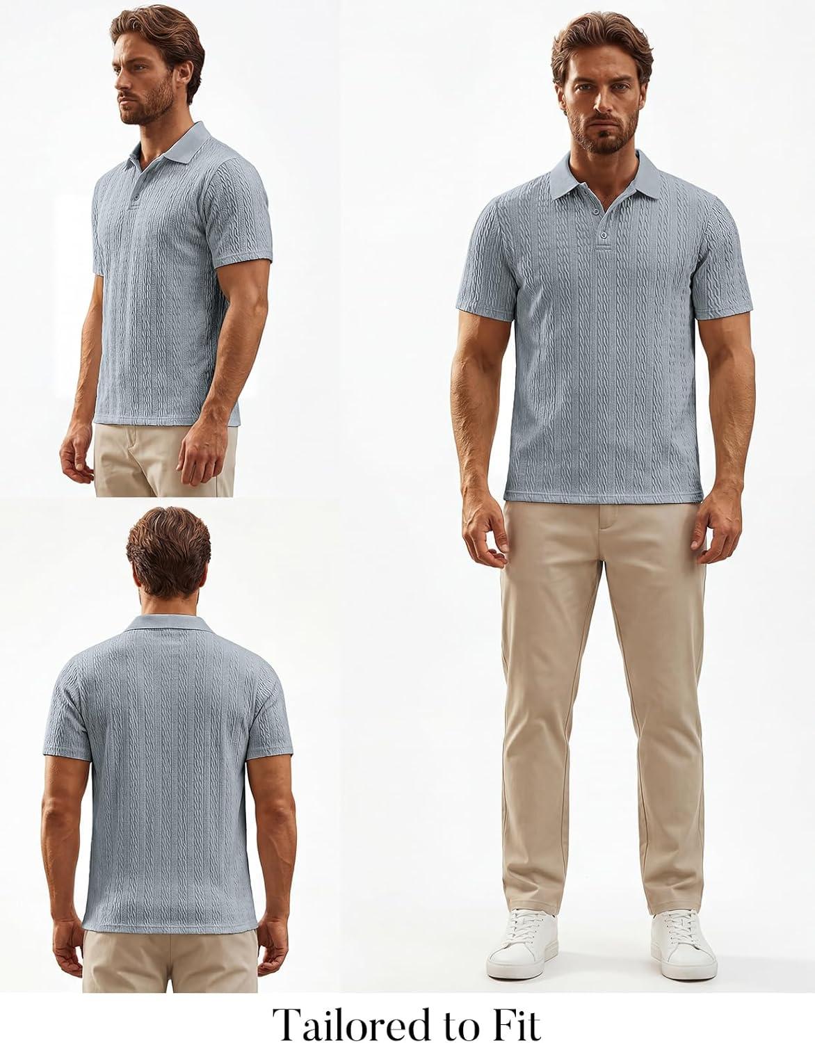 imagePJ PAUL JONES Mens Polo Shirts Short Sleeve Casual Collared Summer Vacation Shirts Golf Polo ShirtsBlue Gray
