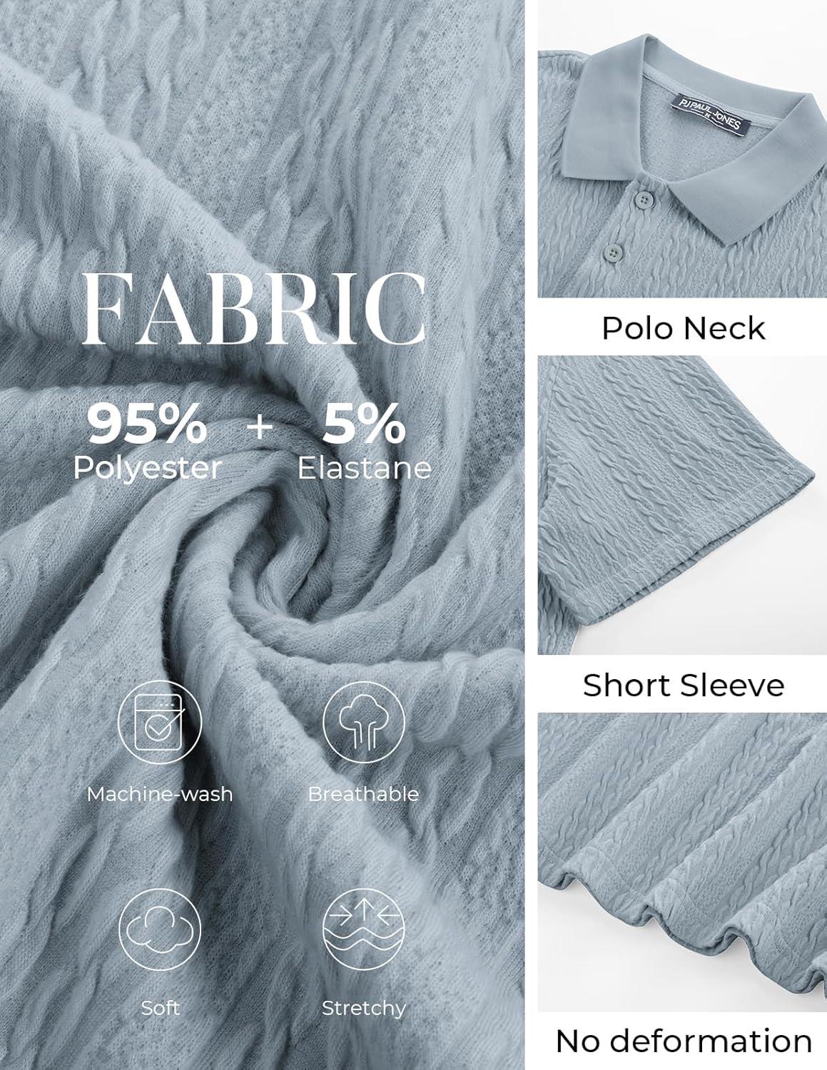 imagePJ PAUL JONES Mens Polo Shirts Short Sleeve Casual Collared Summer Vacation Shirts Golf Polo ShirtsBlue Gray