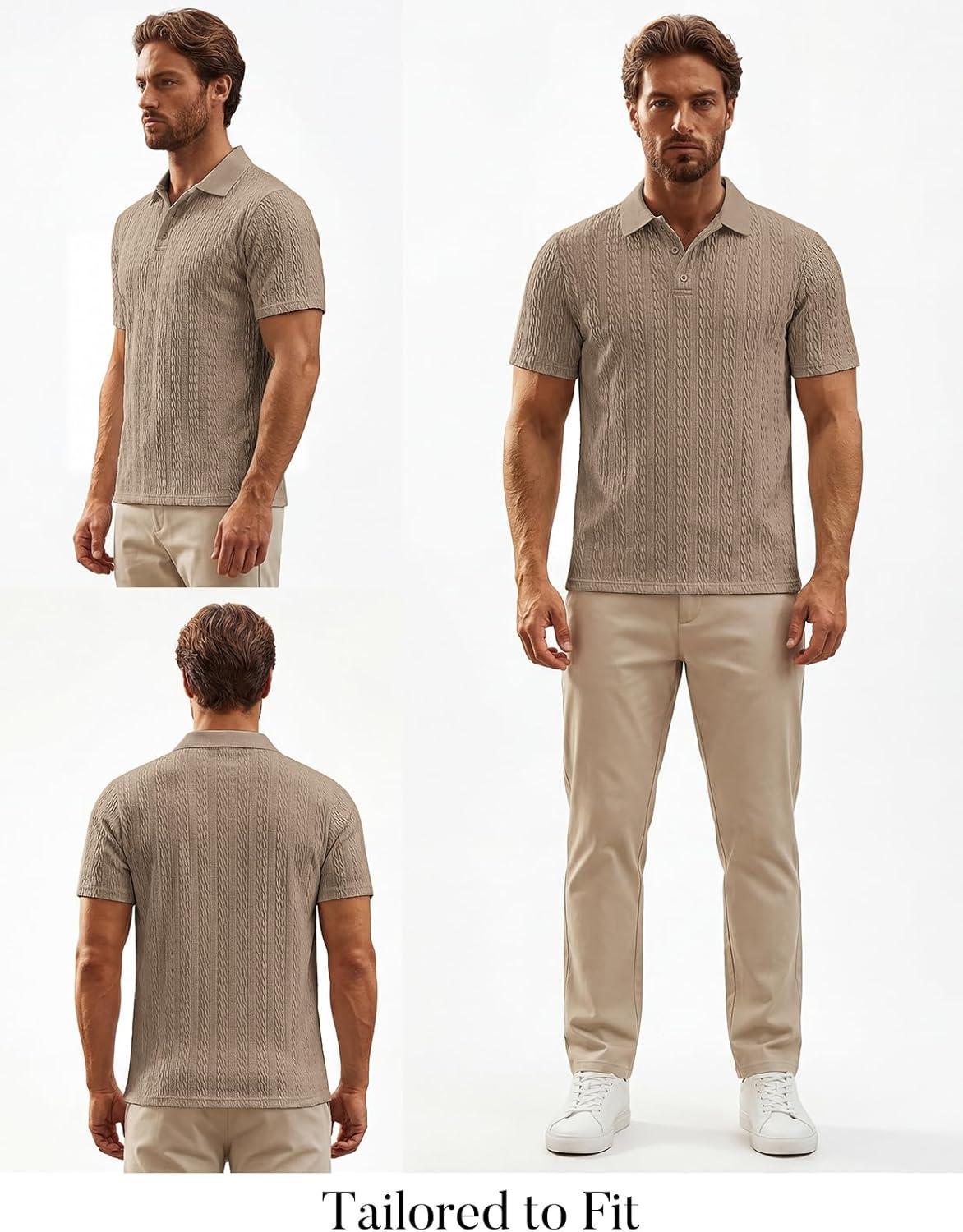 imagePJ PAUL JONES Mens Polo Shirts Short Sleeve Casual Collared Summer Vacation Shirts Golf Polo ShirtsKhaki