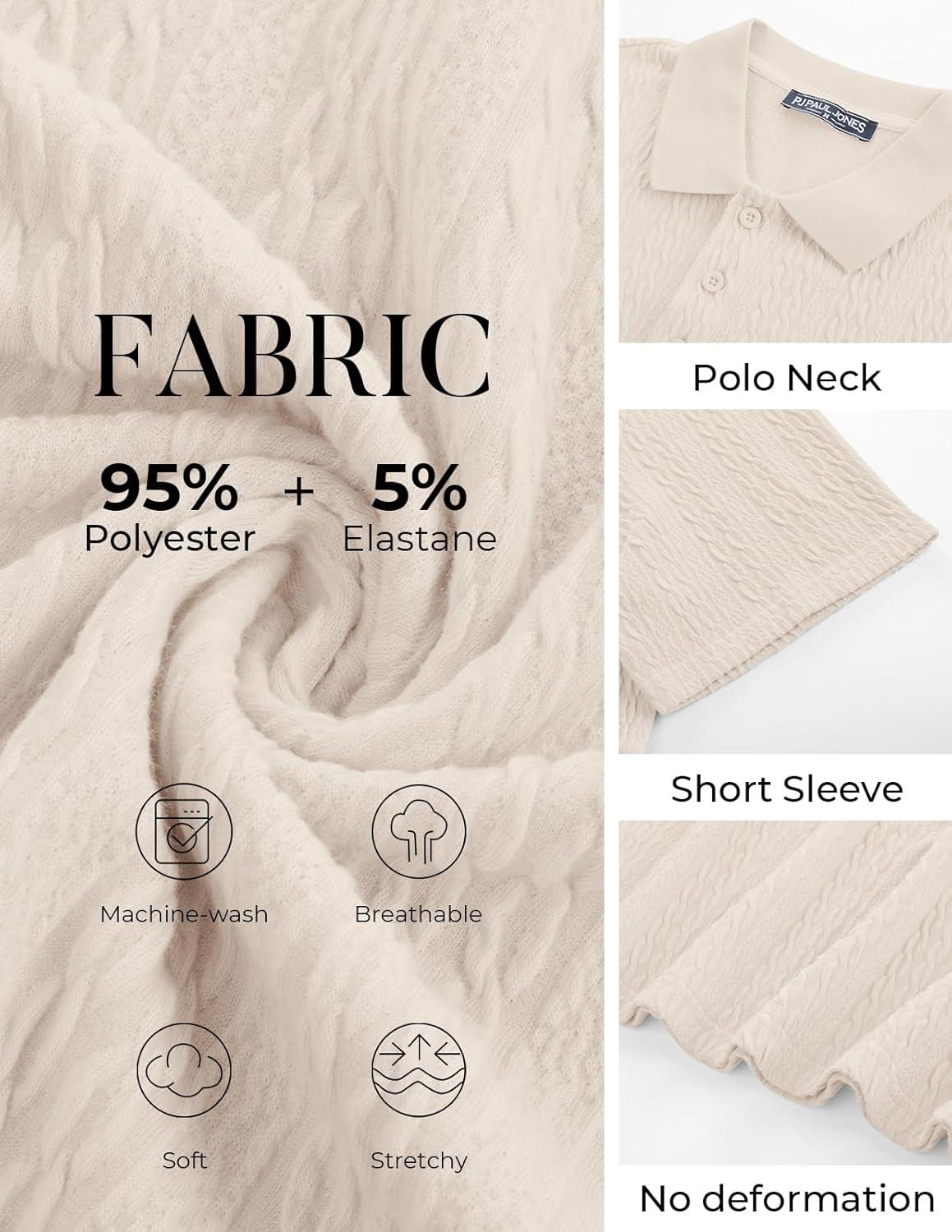 imagePJ PAUL JONES Mens Polo Shirts Short Sleeve Casual Collared Summer Vacation Shirts Golf Polo ShirtsLight Apricot