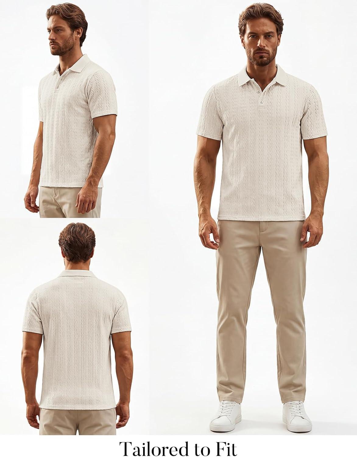 imagePJ PAUL JONES Mens Polo Shirts Short Sleeve Casual Collared Summer Vacation Shirts Golf Polo ShirtsLight Apricot