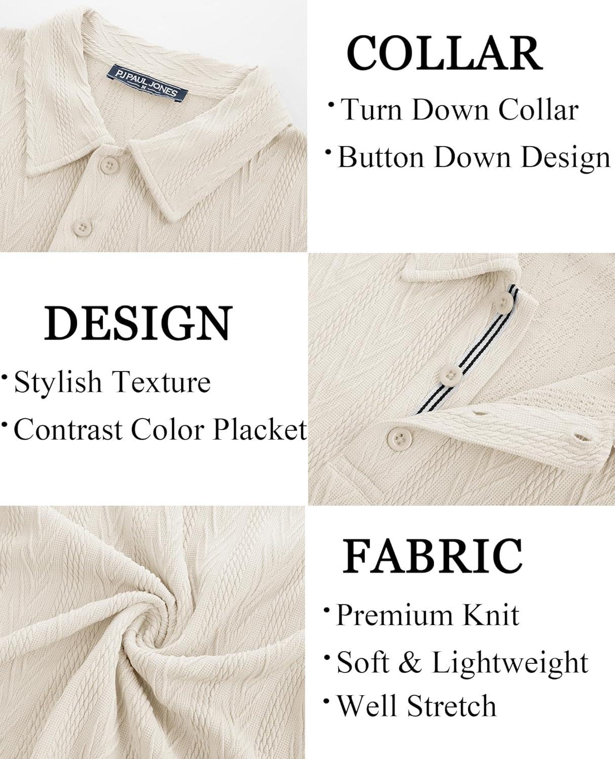 imagePJ PAUL JONES Mens Polo Shirts Short Sleeve Casual Textured Knit Polo Shirt for Men Goft CollaredApricot Beige