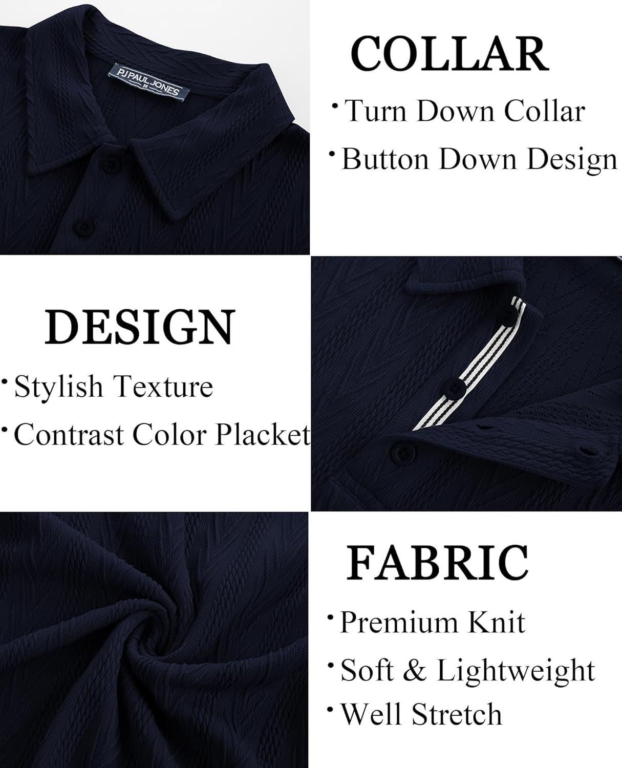 imagePJ PAUL JONES Mens Polo Shirts Short Sleeve Casual Textured Knit Polo Shirt for Men Goft CollaredNavy Blue