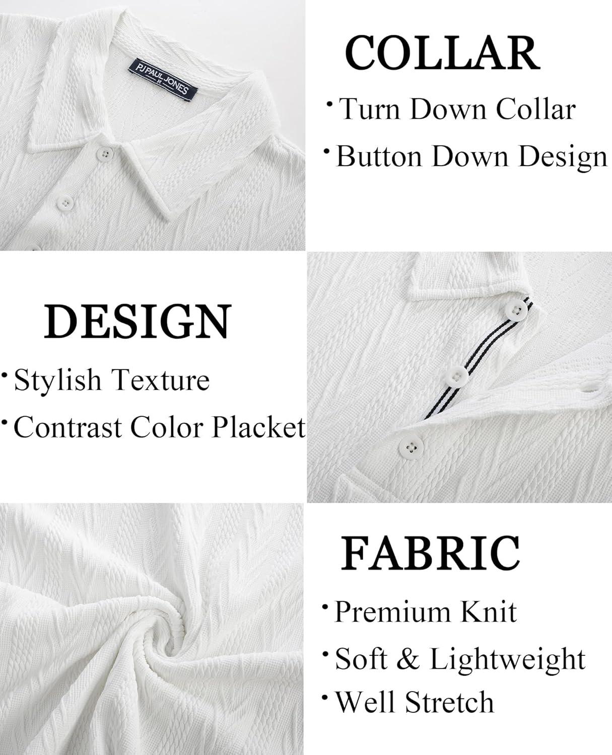 imagePJ PAUL JONES Mens Polo Shirts Short Sleeve Casual Textured Knit Polo Shirt for Men Goft CollaredWhite