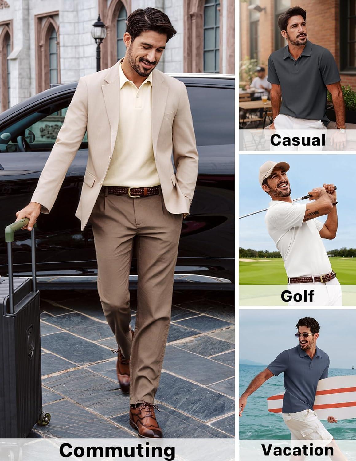 imagePJ PAUL JONES Mens Polo Shirts Short Sleeve Knit Polo Casaul Collared Polo Shirts WrinkleFree Golf PoloBlack