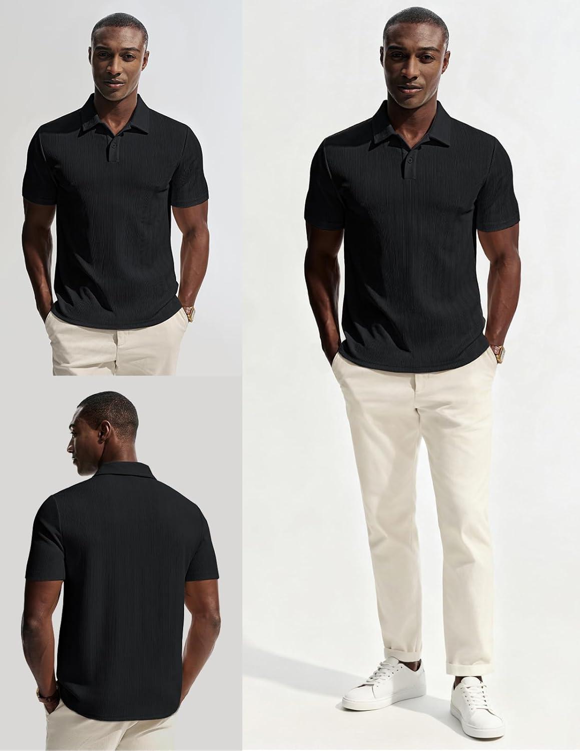 imagePJ PAUL JONES Mens Polo Shirts Short Sleeve Knit Polo Casaul Collared Polo Shirts WrinkleFree Golf PoloBlack