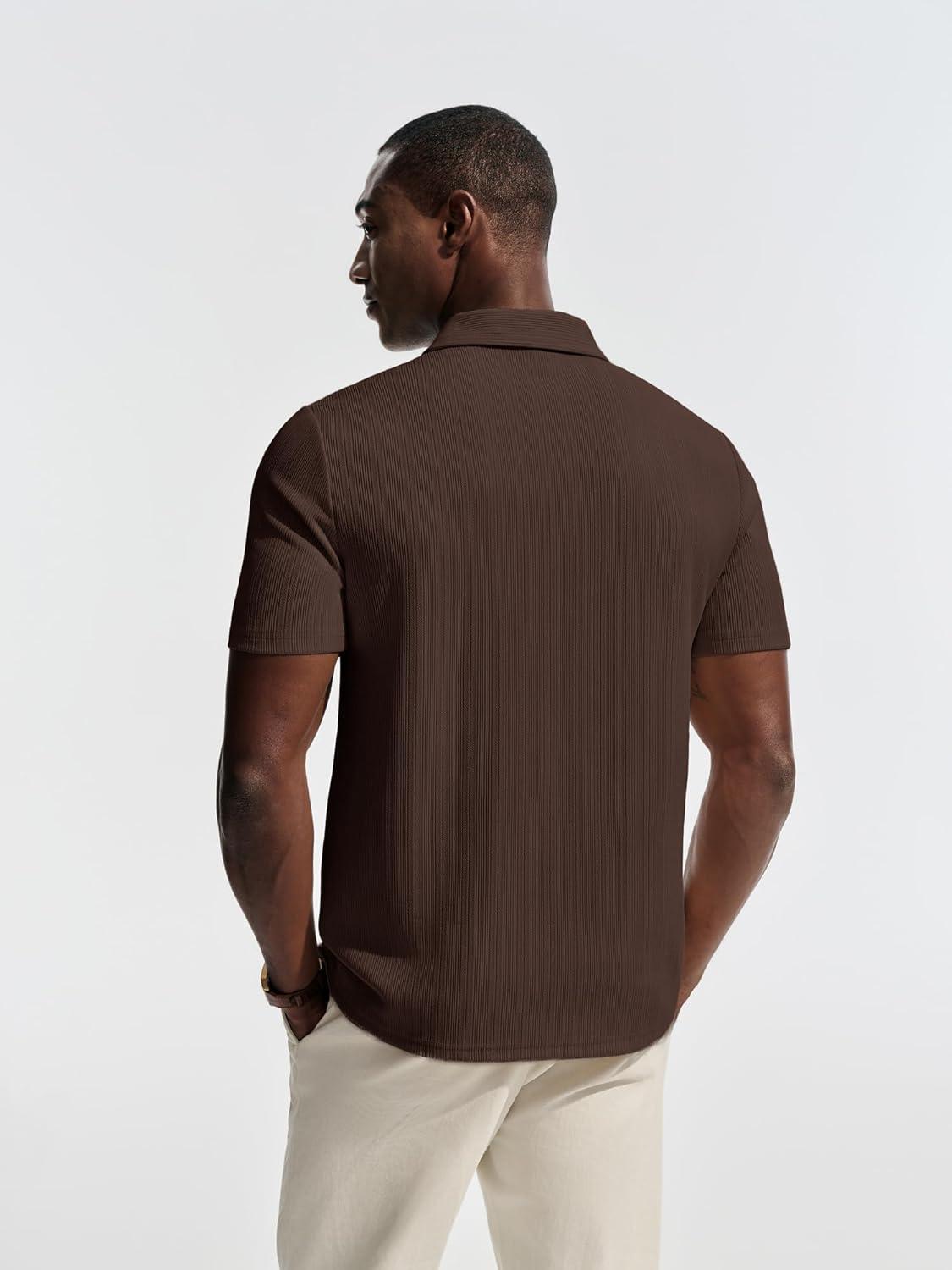 imagePJ PAUL JONES Mens Polo Shirts Short Sleeve Knit Polo Casaul Collared Polo Shirts WrinkleFree Golf PoloCoffee