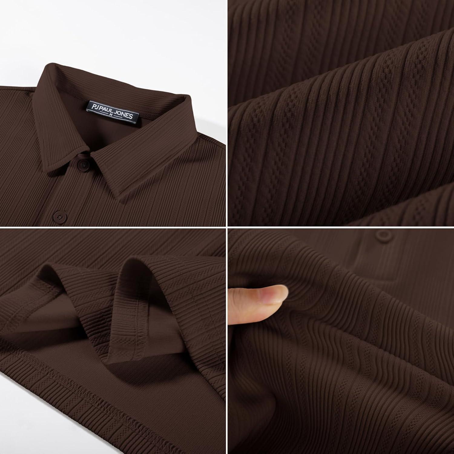 imagePJ PAUL JONES Mens Polo Shirts Short Sleeve Knit Polo Casaul Collared Polo Shirts WrinkleFree Golf PoloCoffee
