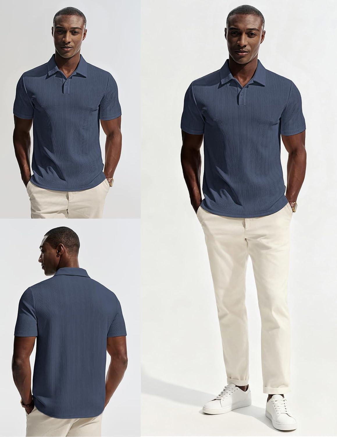 imagePJ PAUL JONES Mens Polo Shirts Short Sleeve Knit Polo Casaul Collared Polo Shirts WrinkleFree Golf PoloNavy Blue