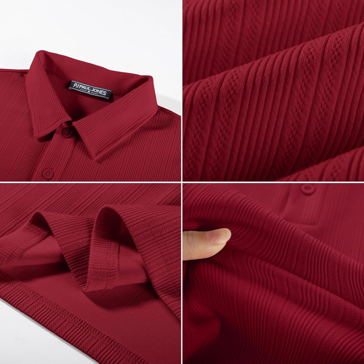 imagePJ PAUL JONES Mens Polo Shirts Short Sleeve Knit Polo Casaul Collared Polo Shirts WrinkleFree Golf PoloRed