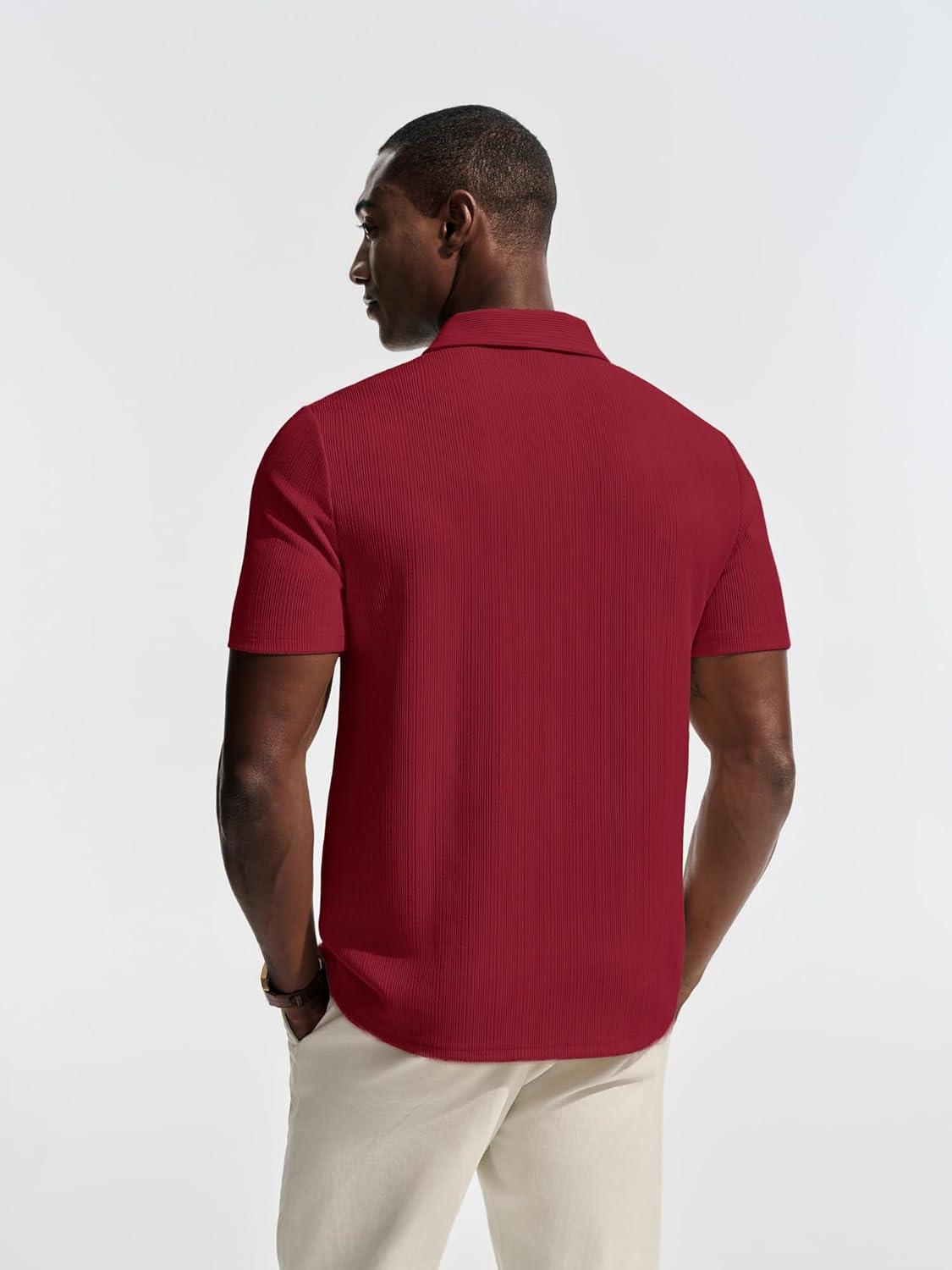 imagePJ PAUL JONES Mens Polo Shirts Short Sleeve Knit Polo Casaul Collared Polo Shirts WrinkleFree Golf PoloRed