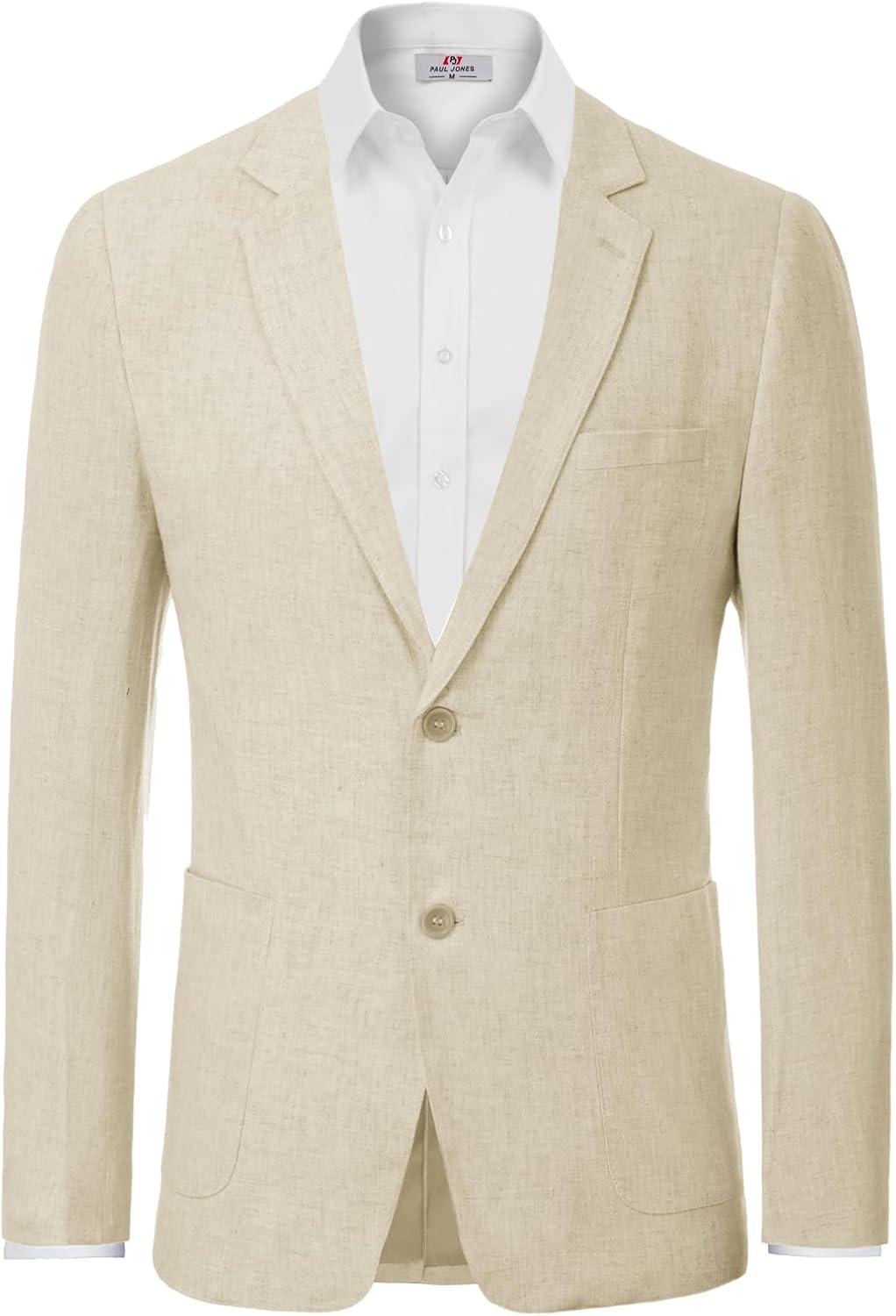 imagePJ PAUL JONES Mens Slim Fit Lightweight Linen Jacket Tailored Blazer Sport CoatApricot
