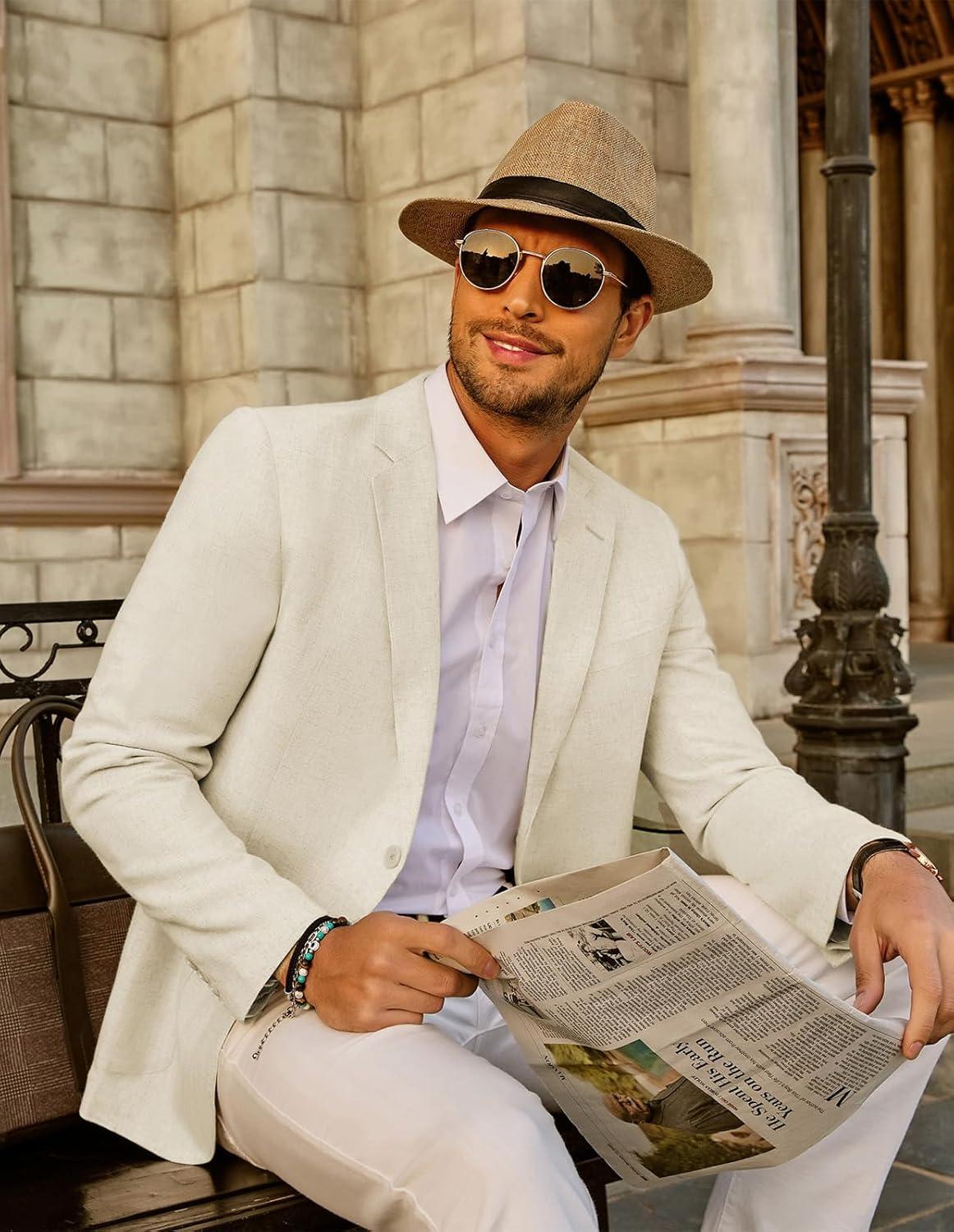 imagePJ PAUL JONES Mens Slim Fit Lightweight Linen Jacket Tailored Blazer Sport CoatApricot