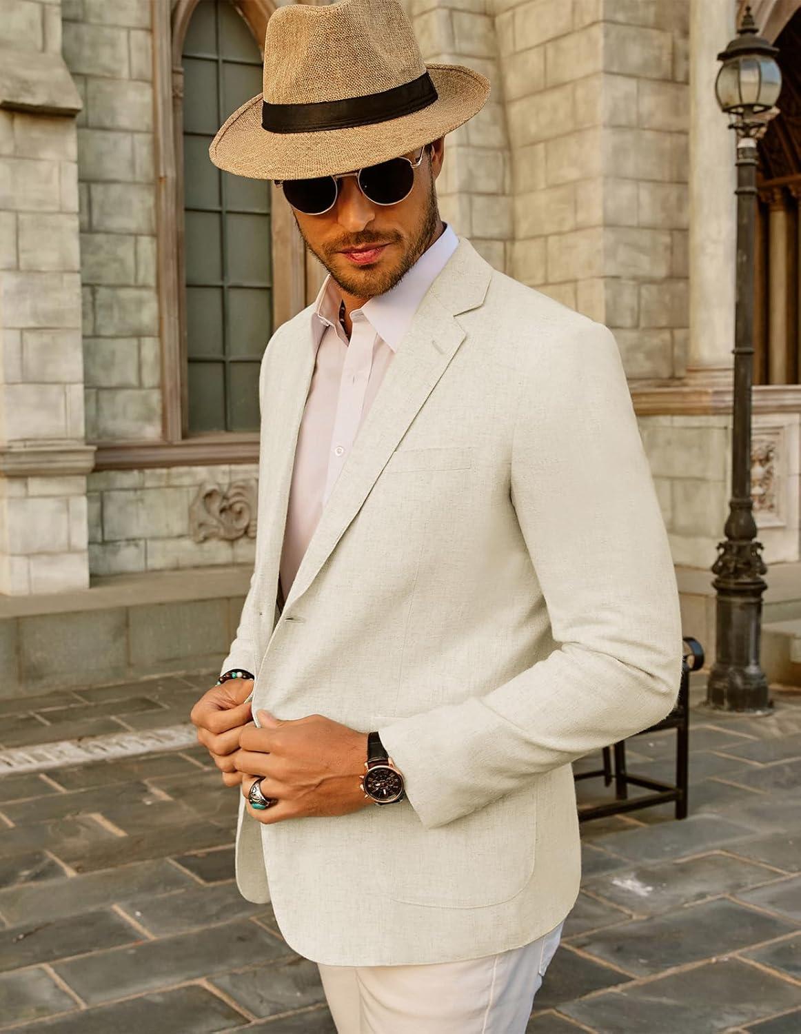 imagePJ PAUL JONES Mens Slim Fit Lightweight Linen Jacket Tailored Blazer Sport CoatApricot