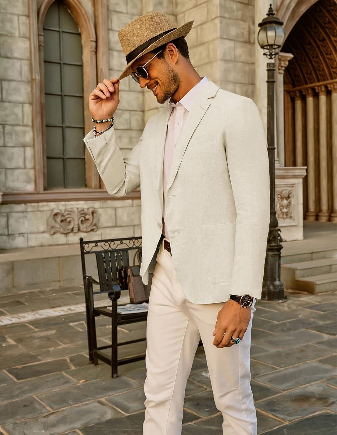 imagePJ PAUL JONES Mens Slim Fit Lightweight Linen Jacket Tailored Blazer Sport CoatApricot