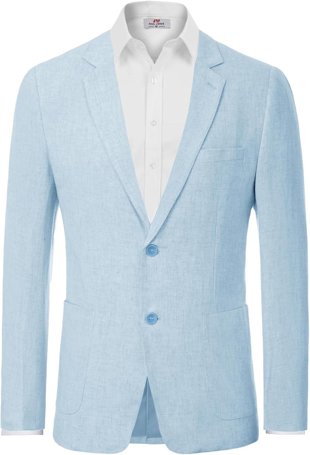 imagePJ PAUL JONES Mens Slim Fit Lightweight Linen Jacket Tailored Blazer Sport CoatLight Blue