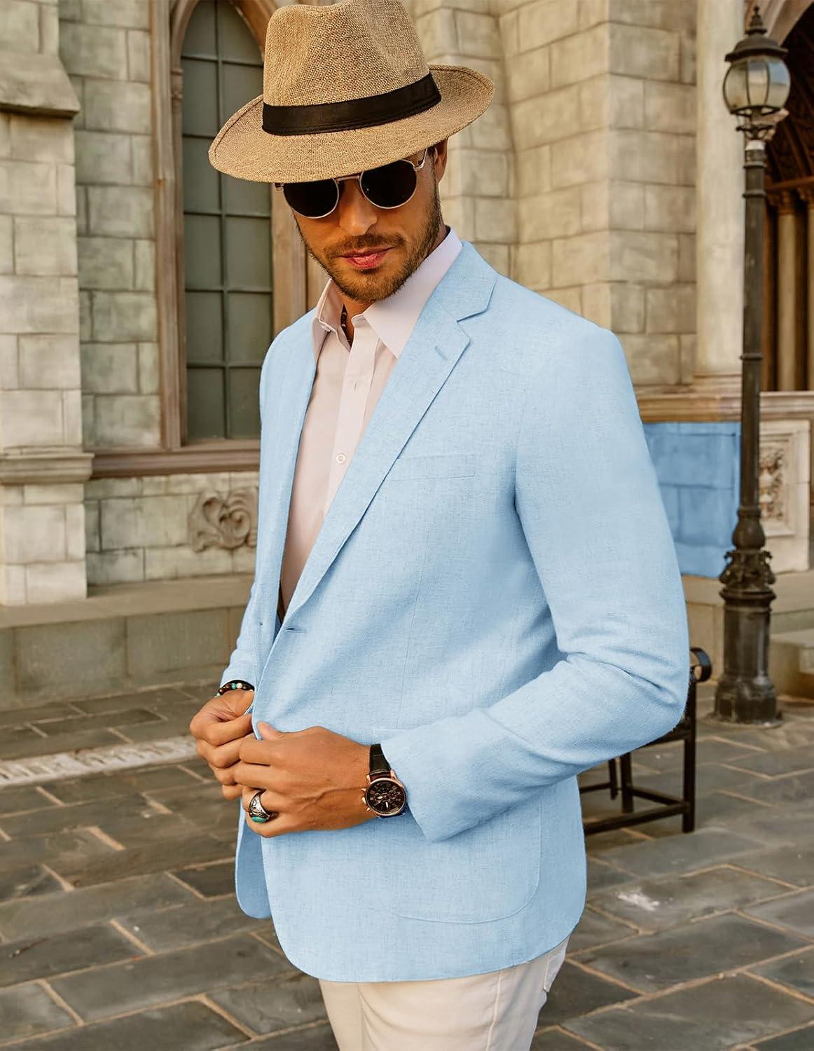 imagePJ PAUL JONES Mens Slim Fit Lightweight Linen Jacket Tailored Blazer Sport CoatLight Blue