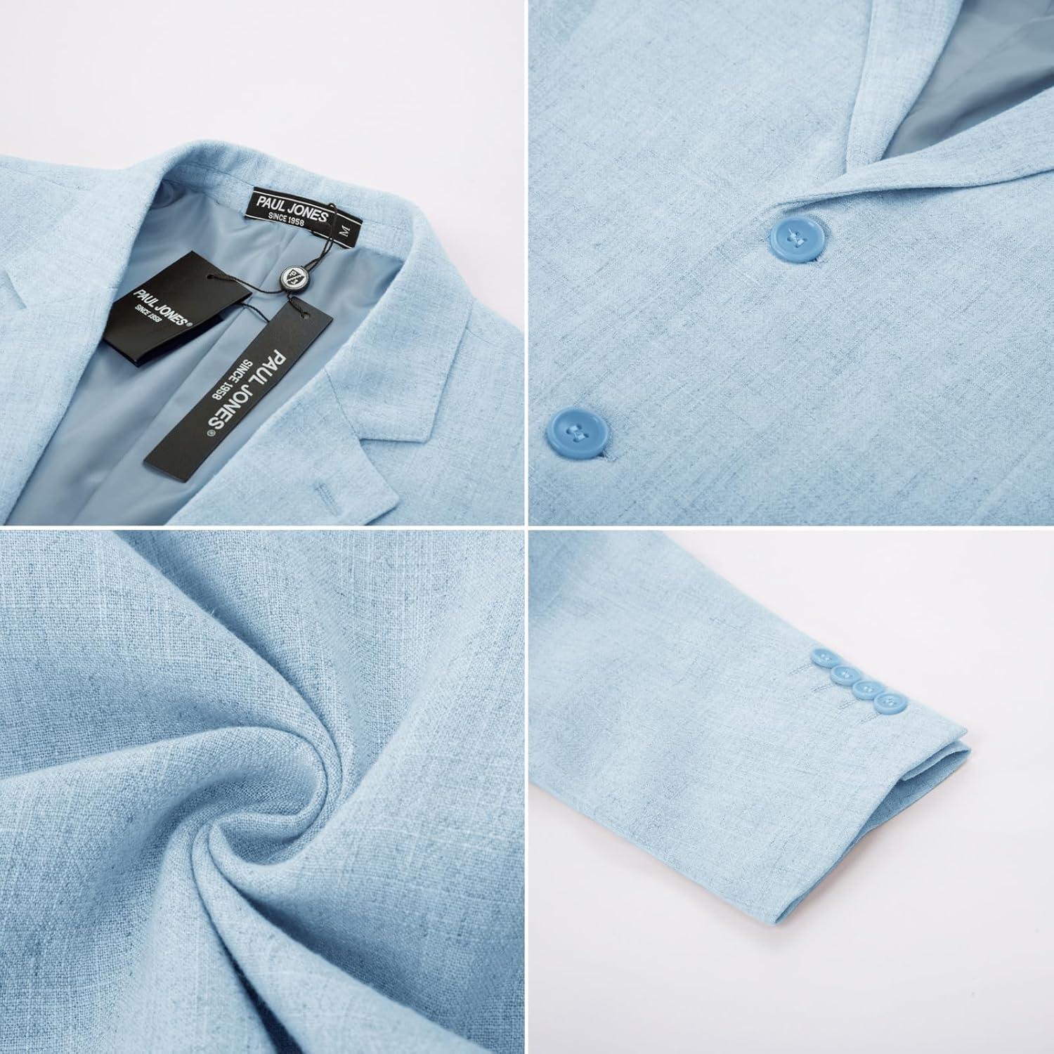 imagePJ PAUL JONES Mens Slim Fit Lightweight Linen Jacket Tailored Blazer Sport CoatLight Blue