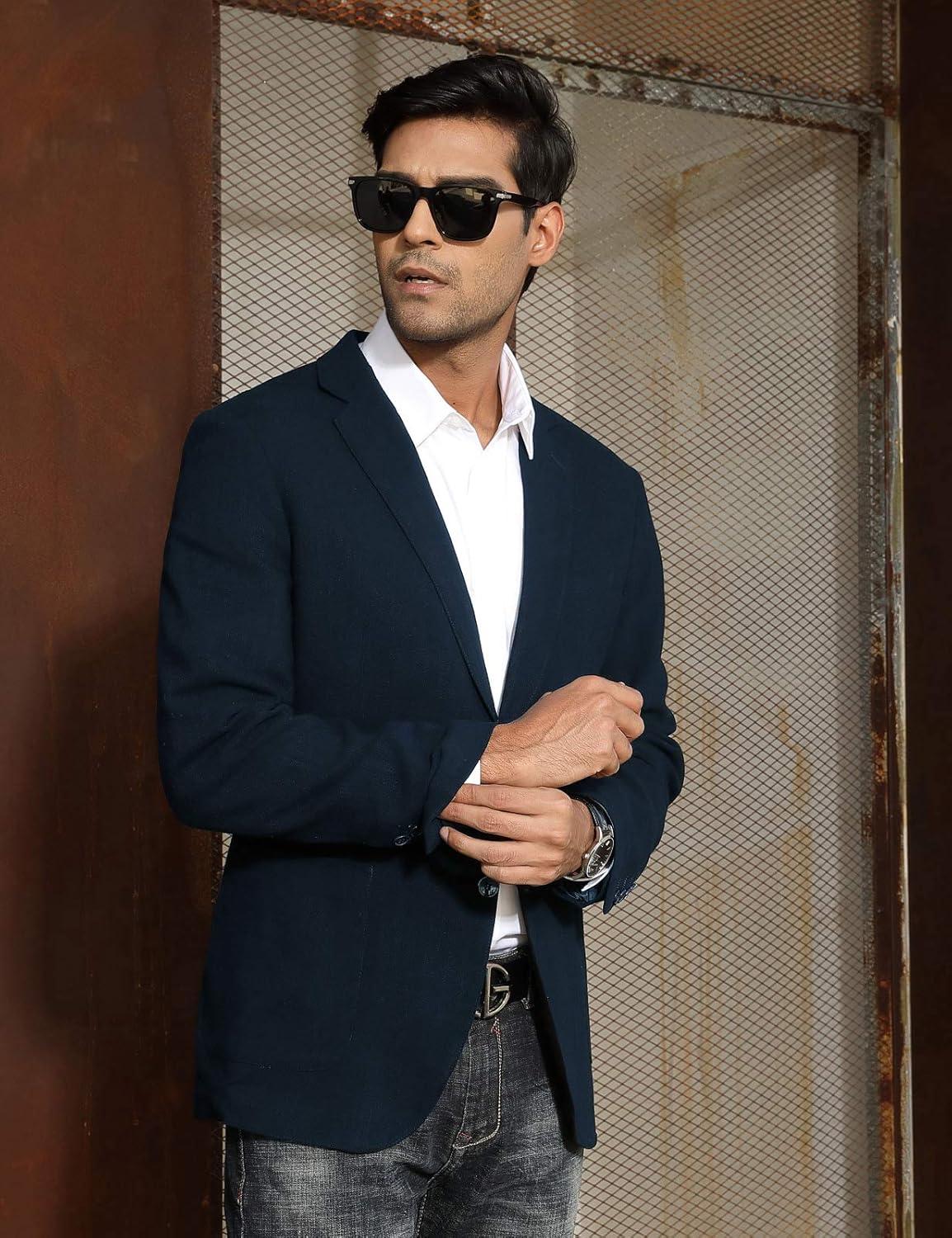 imagePJ PAUL JONES Mens Slim Fit Lightweight Linen Jacket Tailored Blazer Sport CoatNavy