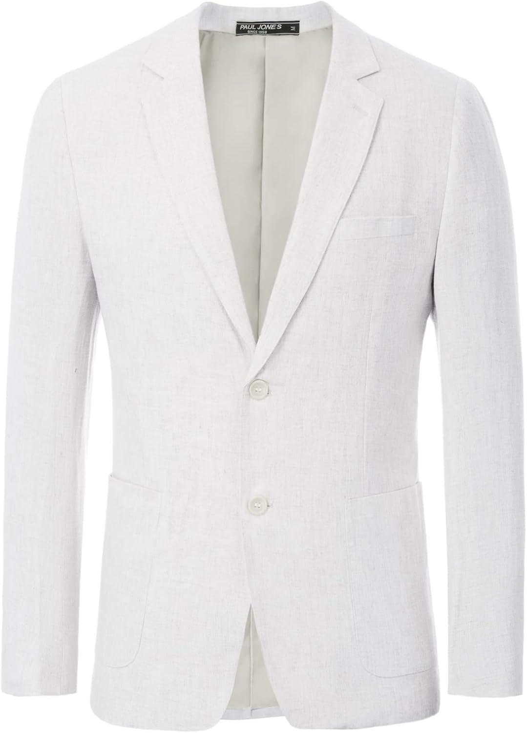 imagePJ PAUL JONES Mens Slim Fit Lightweight Linen Jacket Tailored Blazer Sport CoatWhite