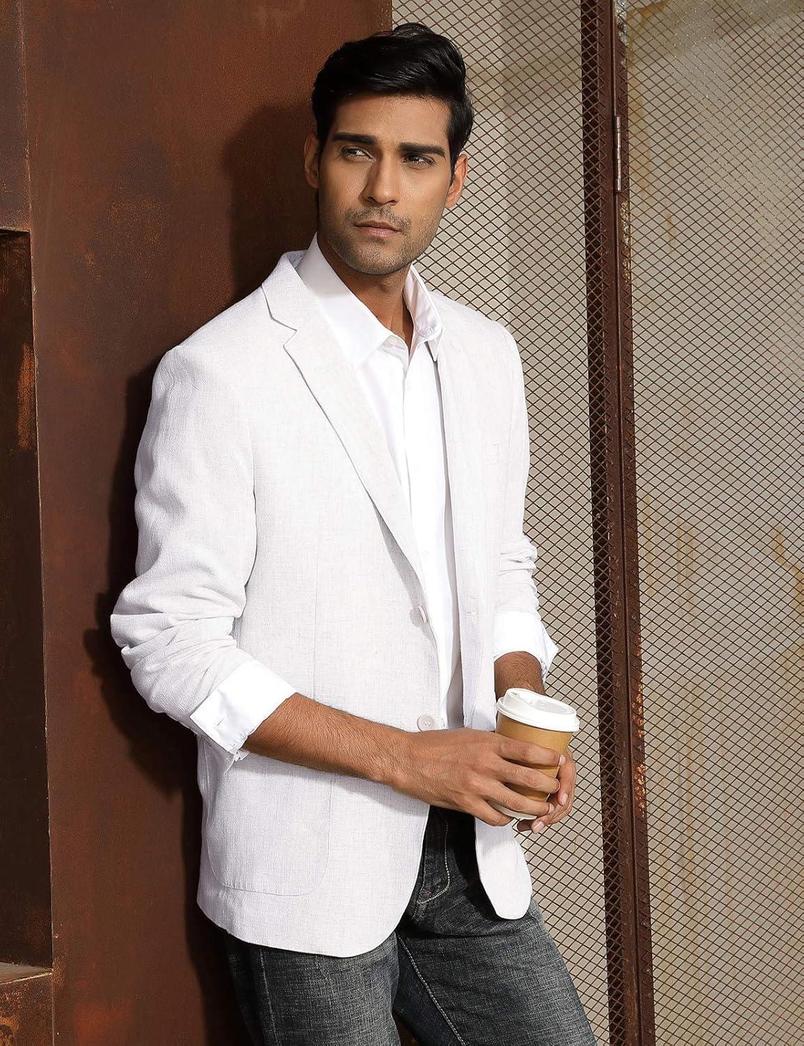 imagePJ PAUL JONES Mens Slim Fit Lightweight Linen Jacket Tailored Blazer Sport CoatWhite