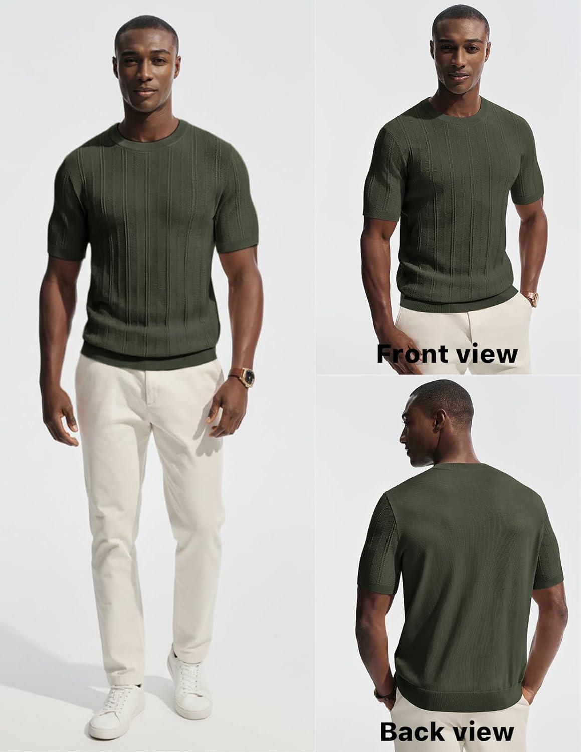 imagePJ PAUL JONES Mens TShirts Crew Neck T Shirts Short Sleeve Knit Shirt Casual Ribbed Top Basic Pullover TeesArmy Green