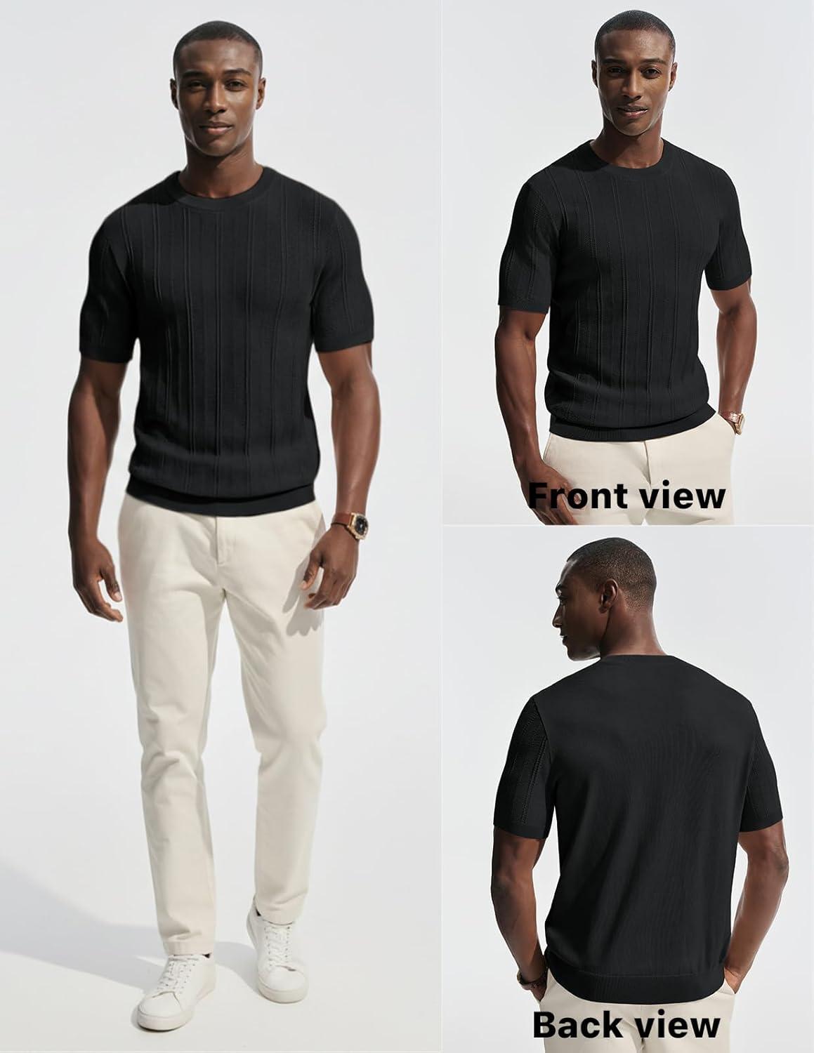 imagePJ PAUL JONES Mens TShirts Crew Neck T Shirts Short Sleeve Knit Shirt Casual Ribbed Top Basic Pullover TeesBlack