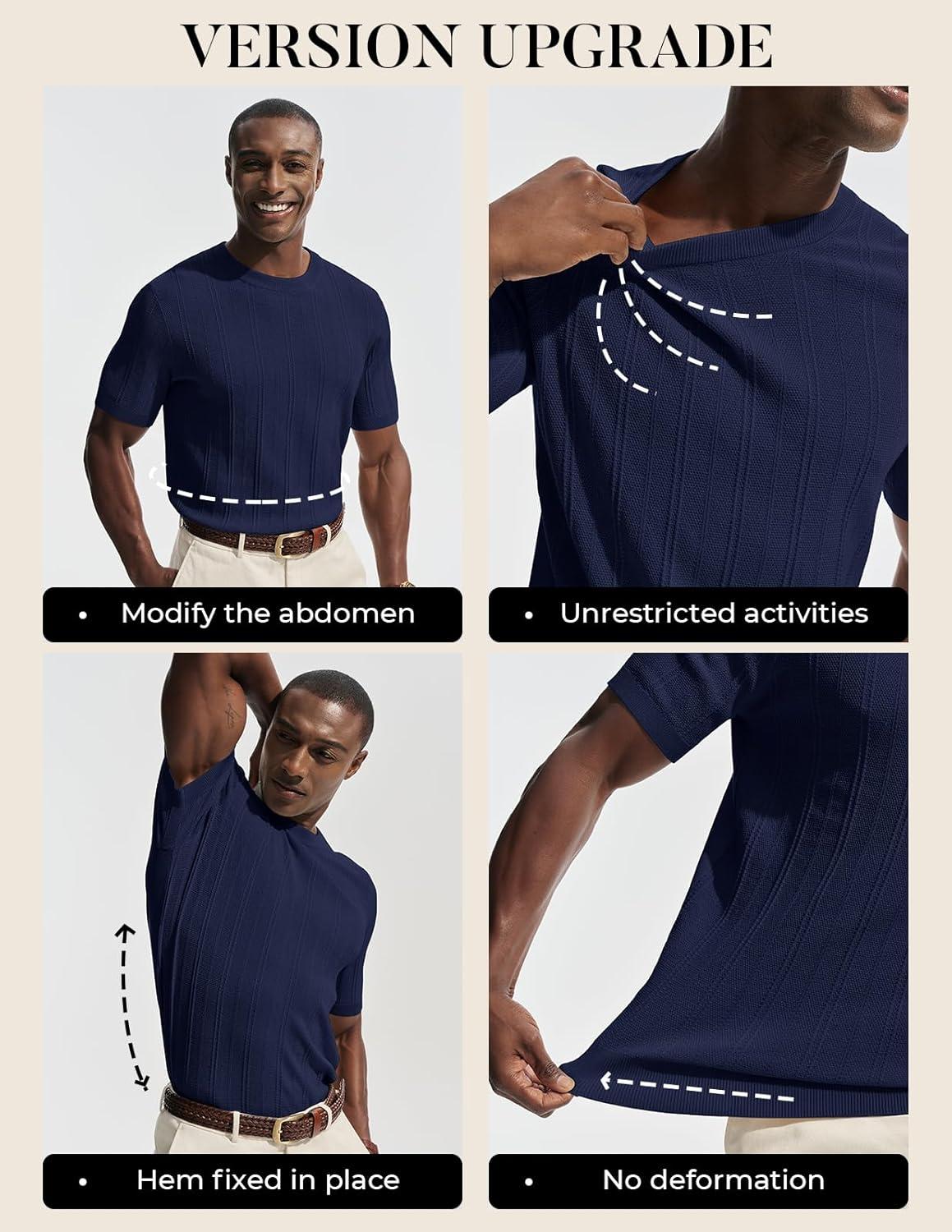 imagePJ PAUL JONES Mens TShirts Crew Neck T Shirts Short Sleeve Knit Shirt Casual Ribbed Top Basic Pullover TeesNavy Blue