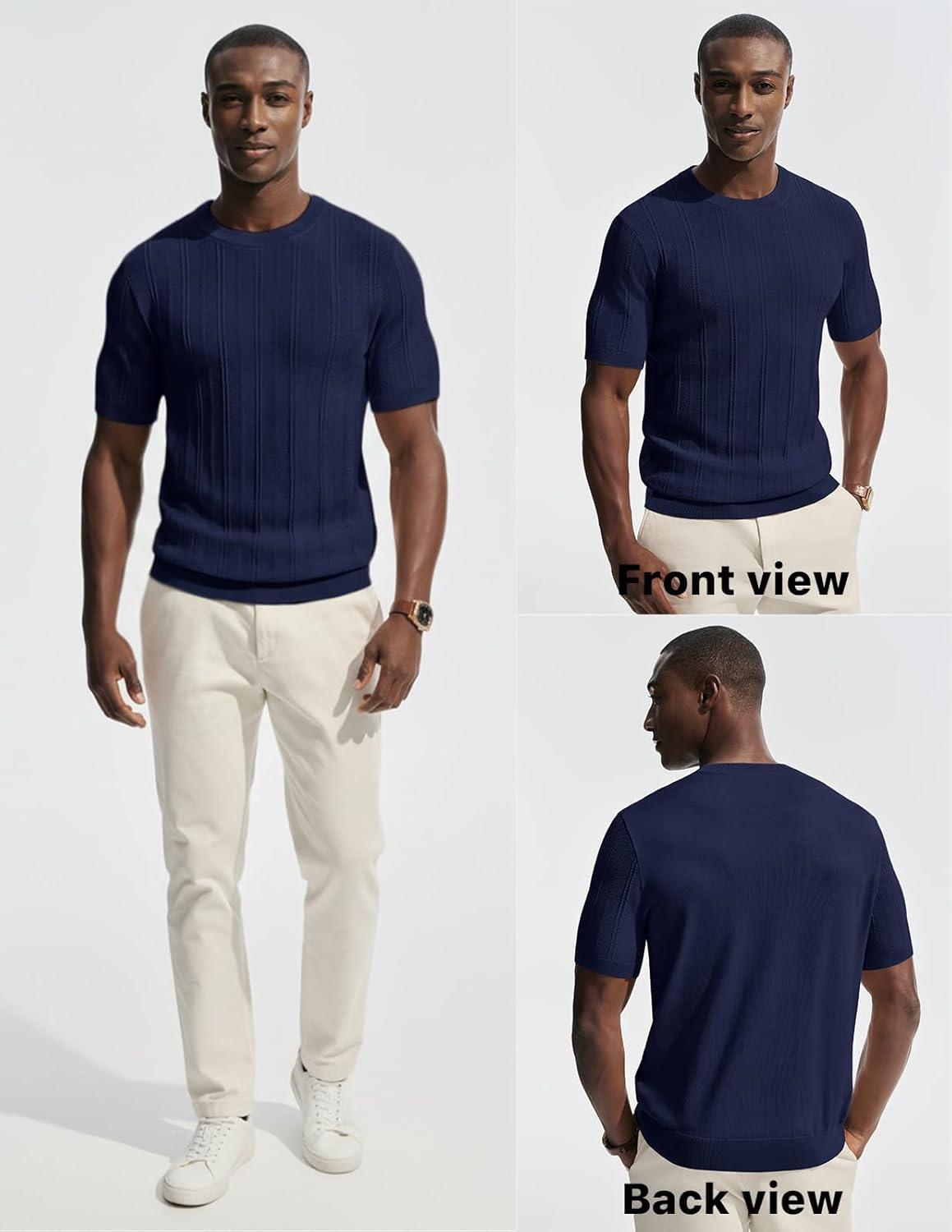 imagePJ PAUL JONES Mens TShirts Crew Neck T Shirts Short Sleeve Knit Shirt Casual Ribbed Top Basic Pullover TeesNavy Blue