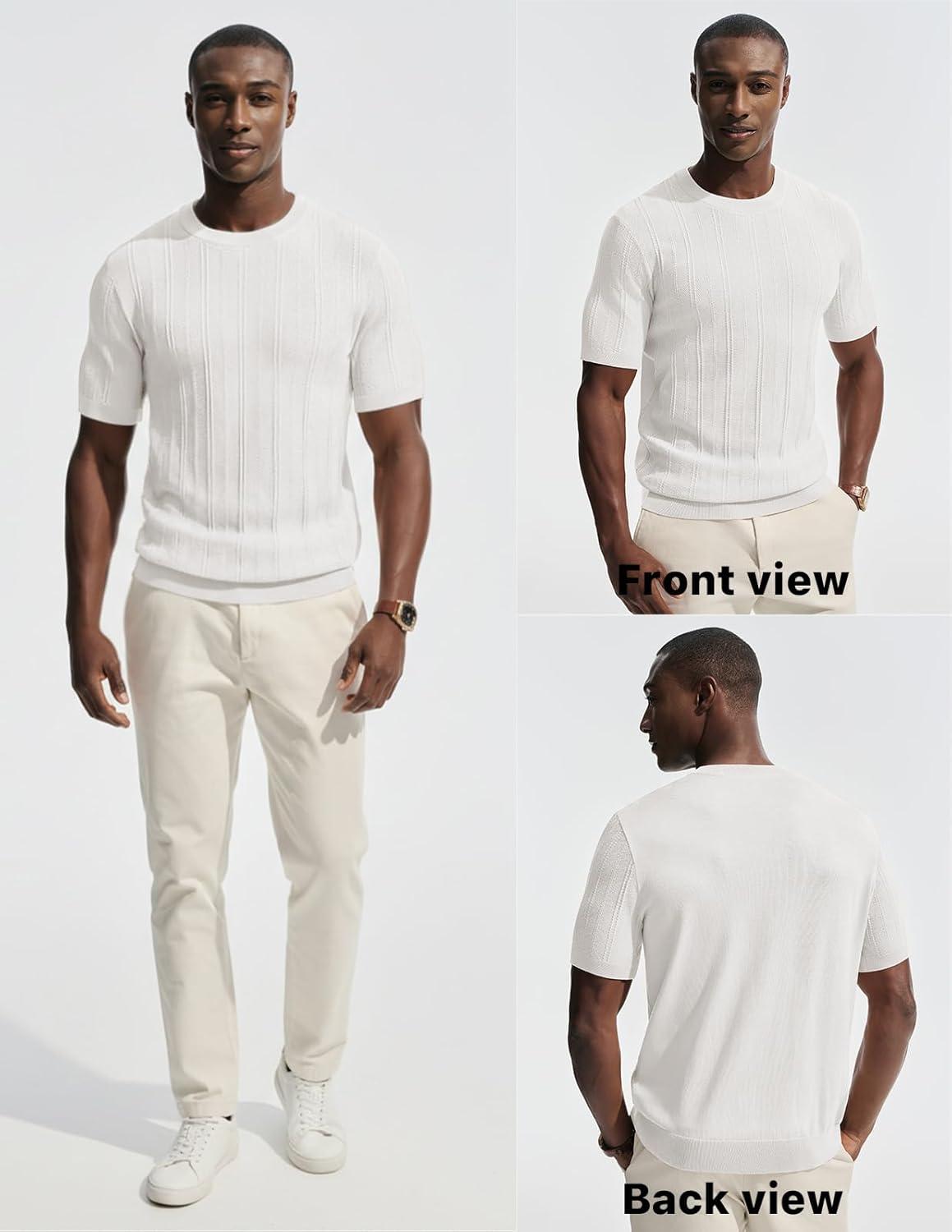 imagePJ PAUL JONES Mens TShirts Crew Neck T Shirts Short Sleeve Knit Shirt Casual Ribbed Top Basic Pullover TeesWhite