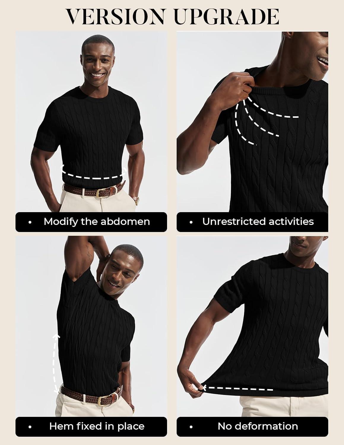 imagePJ PAUL JONES Mens TShirts Crewneck Tee Shirt Cable Knit Tee Short Sleeve Texture T ShirtBlack