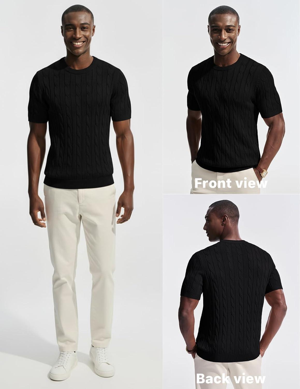 imagePJ PAUL JONES Mens TShirts Crewneck Tee Shirt Cable Knit Tee Short Sleeve Texture T ShirtBlack