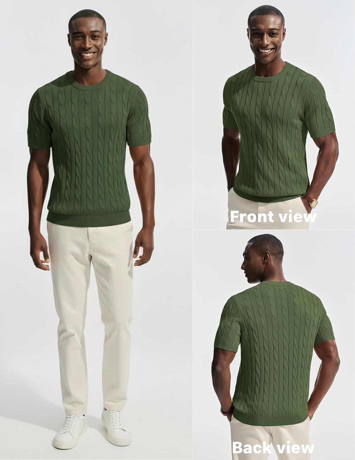 imagePJ PAUL JONES Mens TShirts Crewneck Tee Shirt Cable Knit Tee Short Sleeve Texture T ShirtGreen