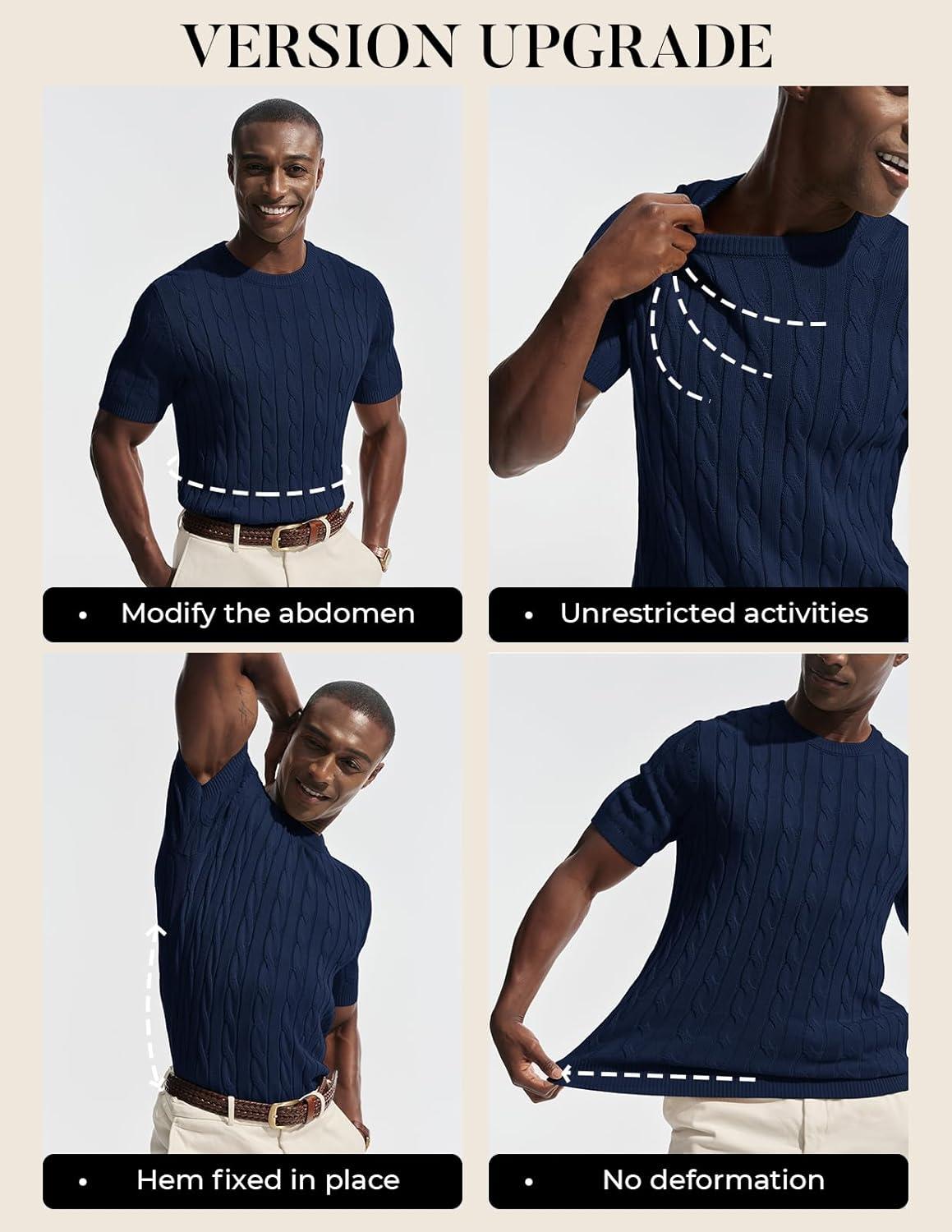 imagePJ PAUL JONES Mens TShirts Crewneck Tee Shirt Cable Knit Tee Short Sleeve Texture T ShirtNavy Blue