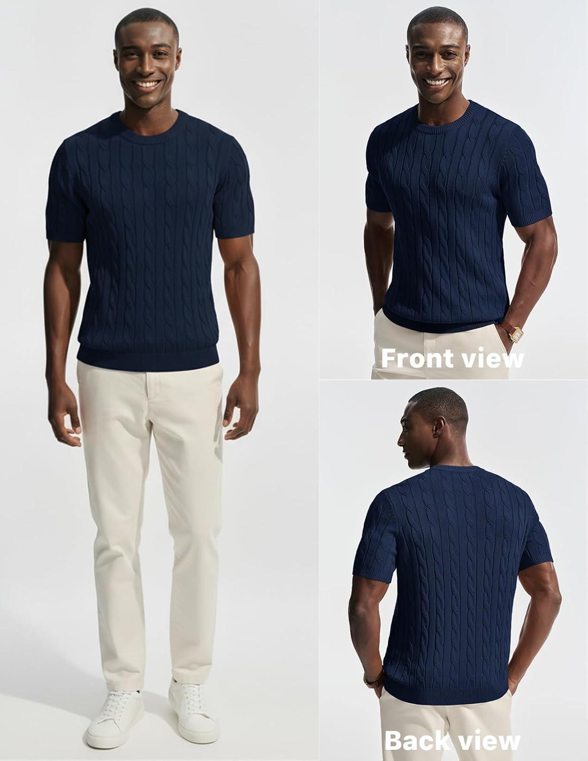 imagePJ PAUL JONES Mens TShirts Crewneck Tee Shirt Cable Knit Tee Short Sleeve Texture T ShirtNavy Blue