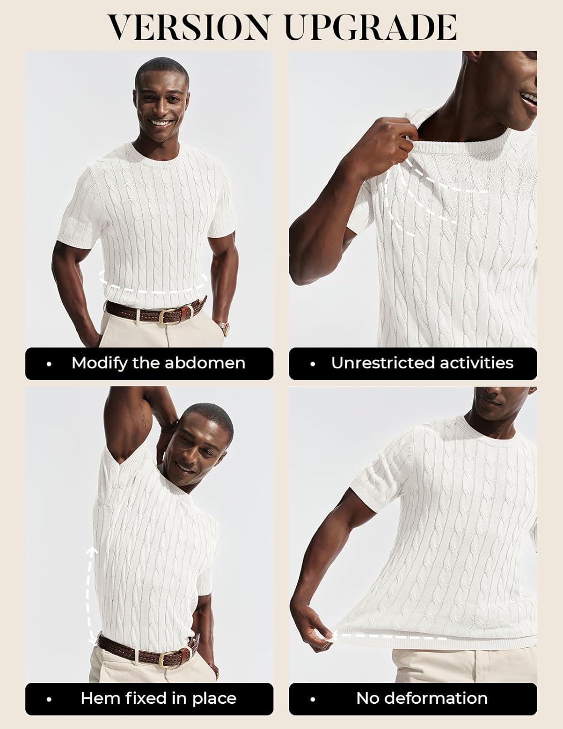 imagePJ PAUL JONES Mens TShirts Crewneck Tee Shirt Cable Knit Tee Short Sleeve Texture T ShirtWhite