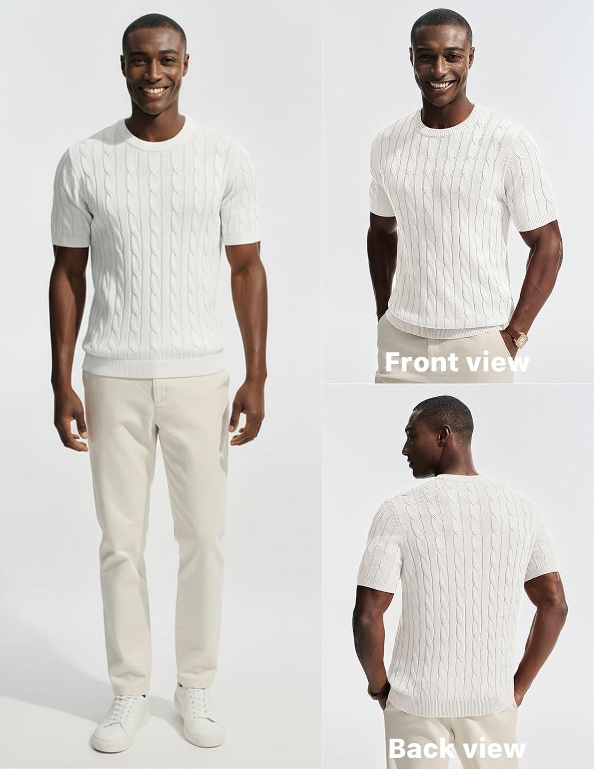 imagePJ PAUL JONES Mens TShirts Crewneck Tee Shirt Cable Knit Tee Short Sleeve Texture T ShirtWhite