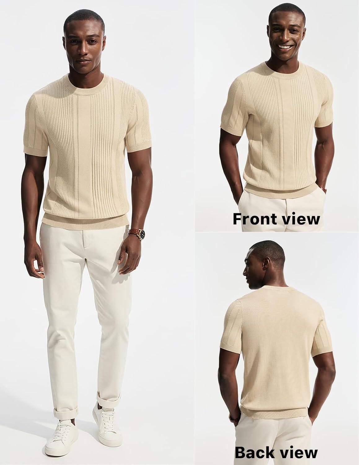 imagePJ PAUL JONES Mens TShirts Knit Tee Shirt Textured Crewneck Tee Short Sleeves T ShirtApricot